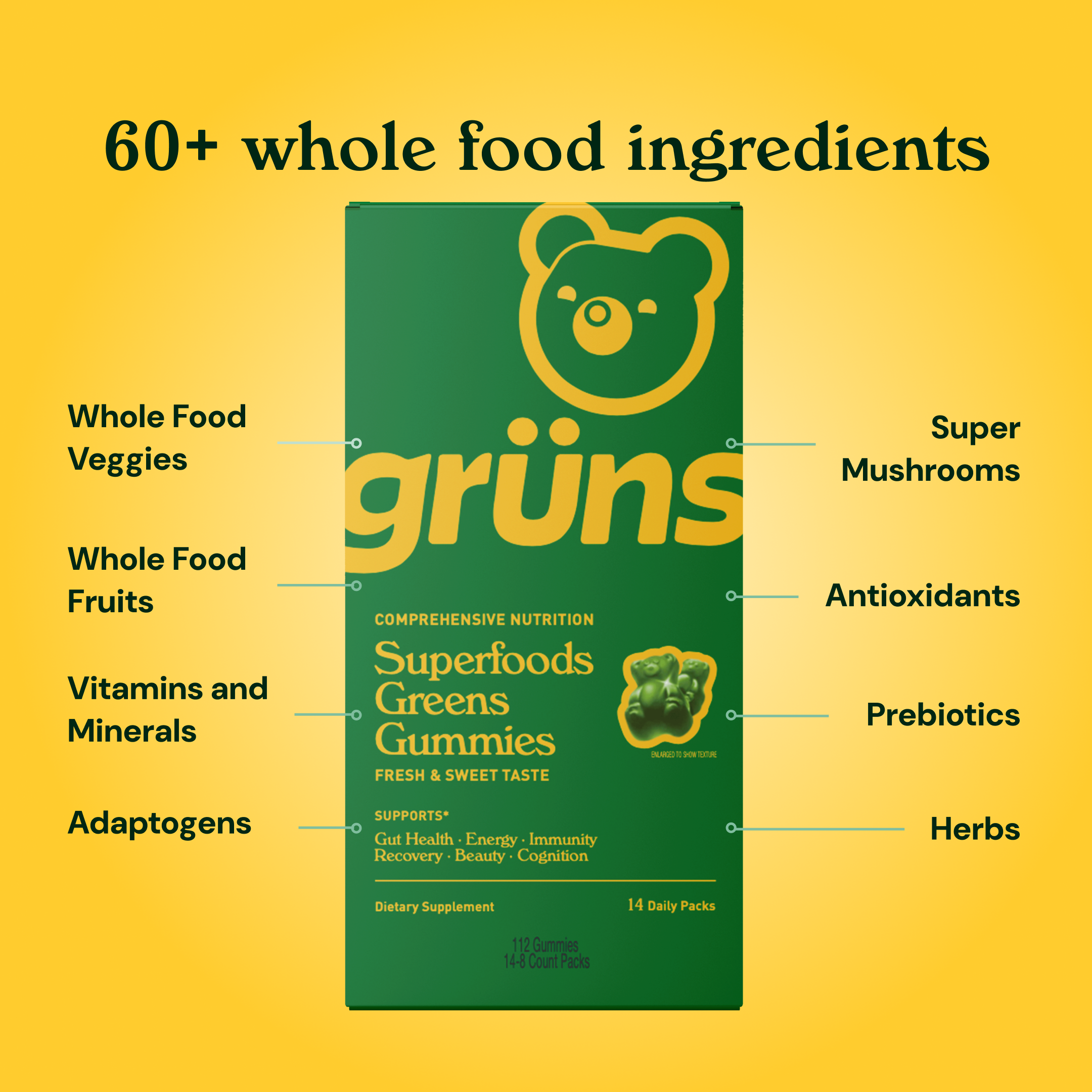 Grüns - Wholesale Oral Supplement/Vitamin - Grüns Adult Superfood Greens Gummies, 14 Servings4