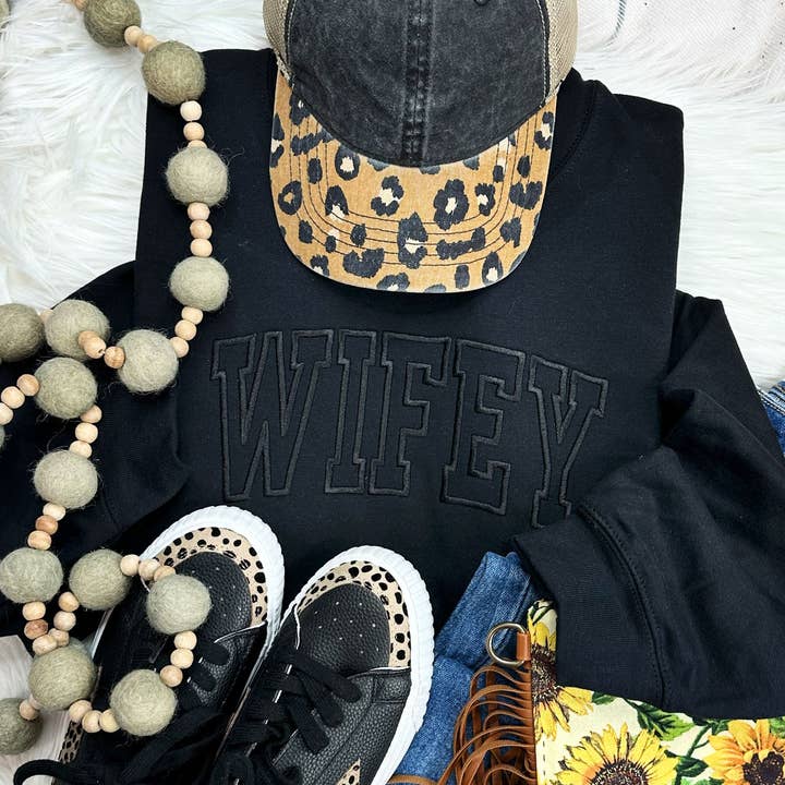 Trendy Tee Co. - Wholesale Sweatshirt - Women's - Wifey Embroidered Crewneck Sweatshirt