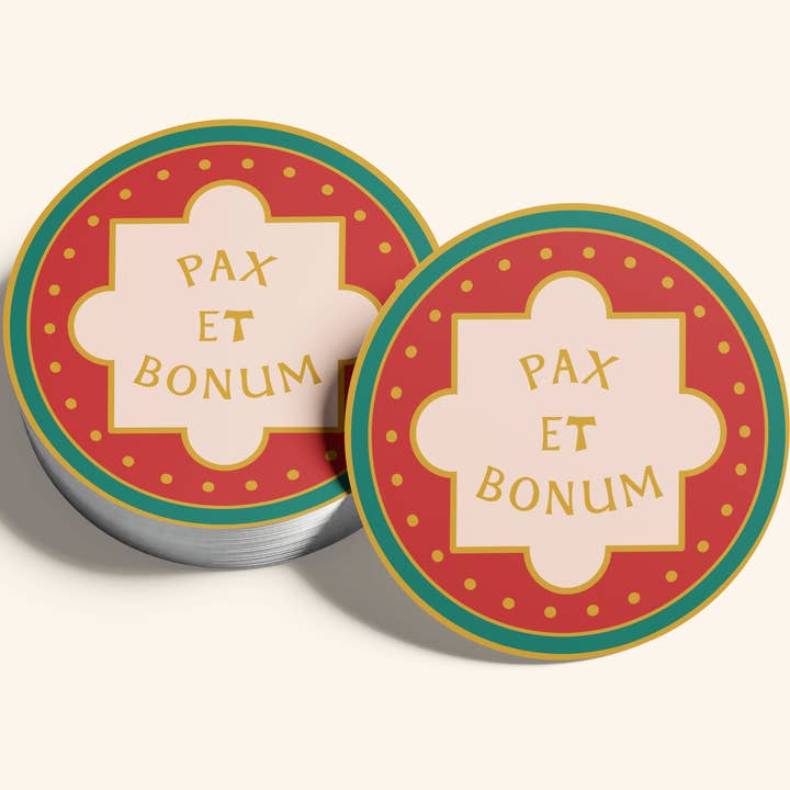 Pax et Bonum Eco-Safe Sticker- Red for wholesale by Recetas PSD, LLC
