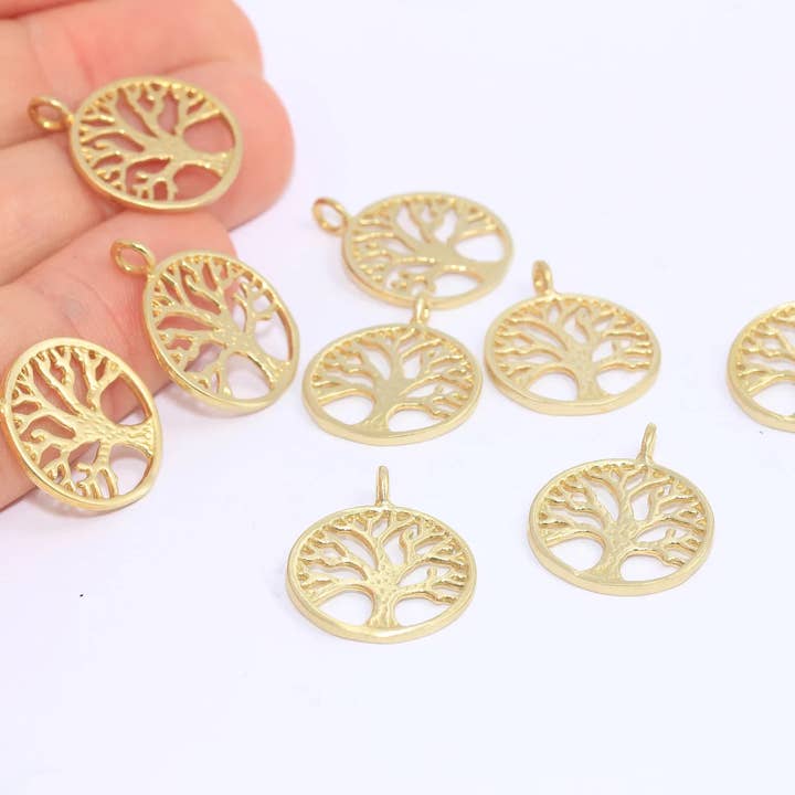 18x23mm Raw Brass Plated Tree Of Life Pendant, XP472 for wholesale by QueenJewelryM