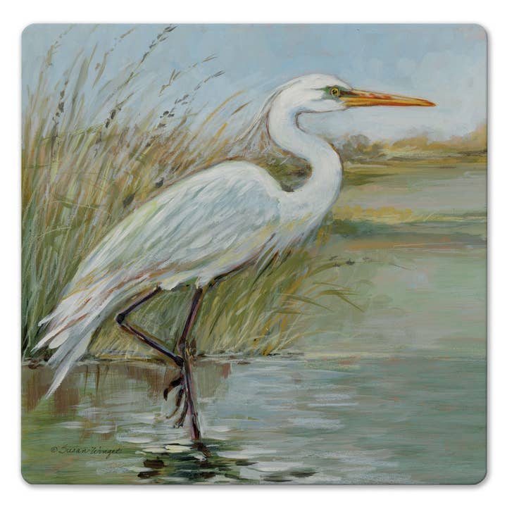 CounterArt/Highland Home/Thirstystone/CoasterStone - Wholesale Trivet - "Coastal Egret" Ceramic Stone Trivet 8" Square