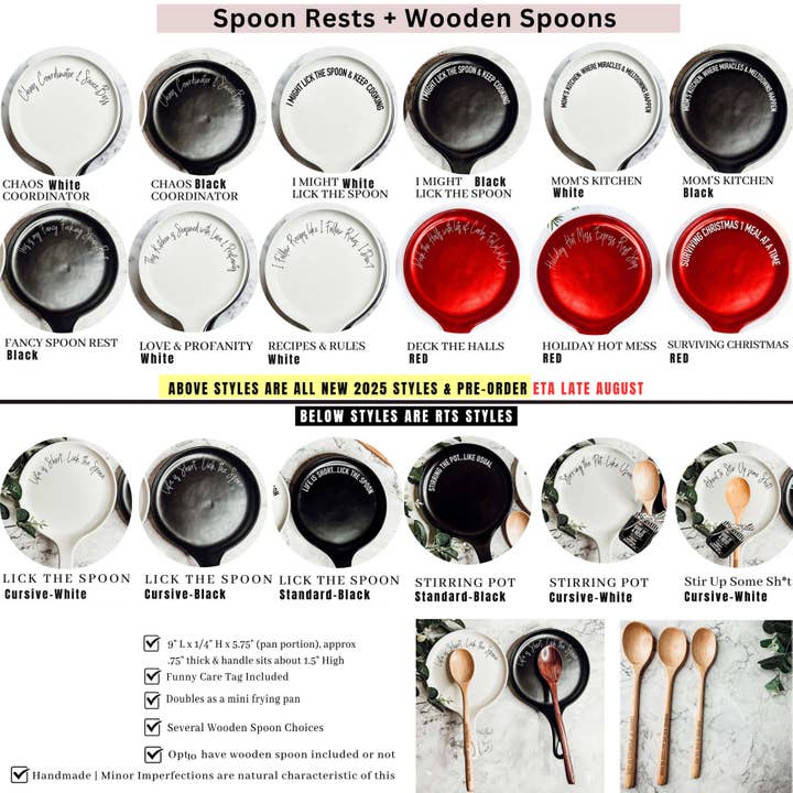 Gia Roma - Wholesale Spoon Rest - Kitchen Decor, Handmade Ceramic Spoon Rests + Wood Spoon Set
