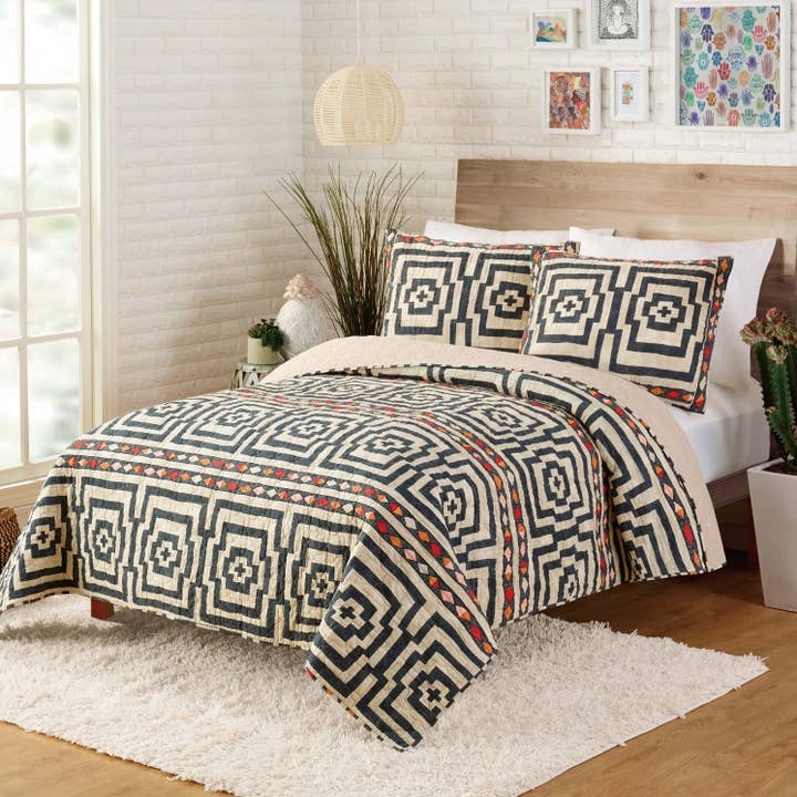 Peking Handicraft - Wholesale Bedding Set - Hypnotic Quilt Set (Black) - Jungalow1