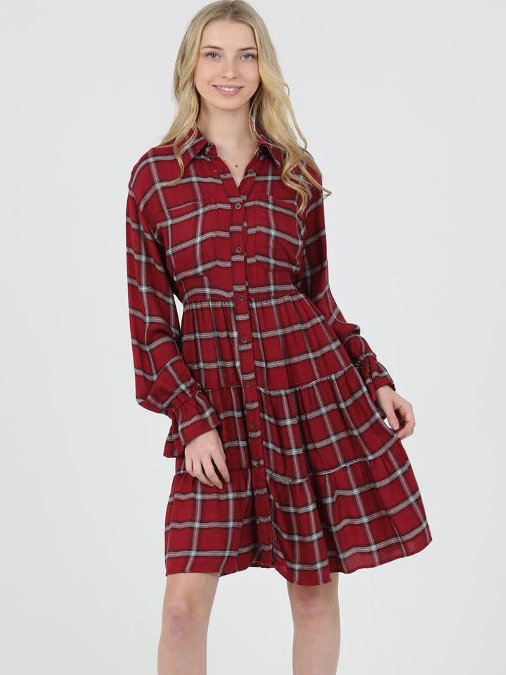 C4681-MY63 KARIERTES GESTUFTES KLEID für den Großhandel von ANGIE