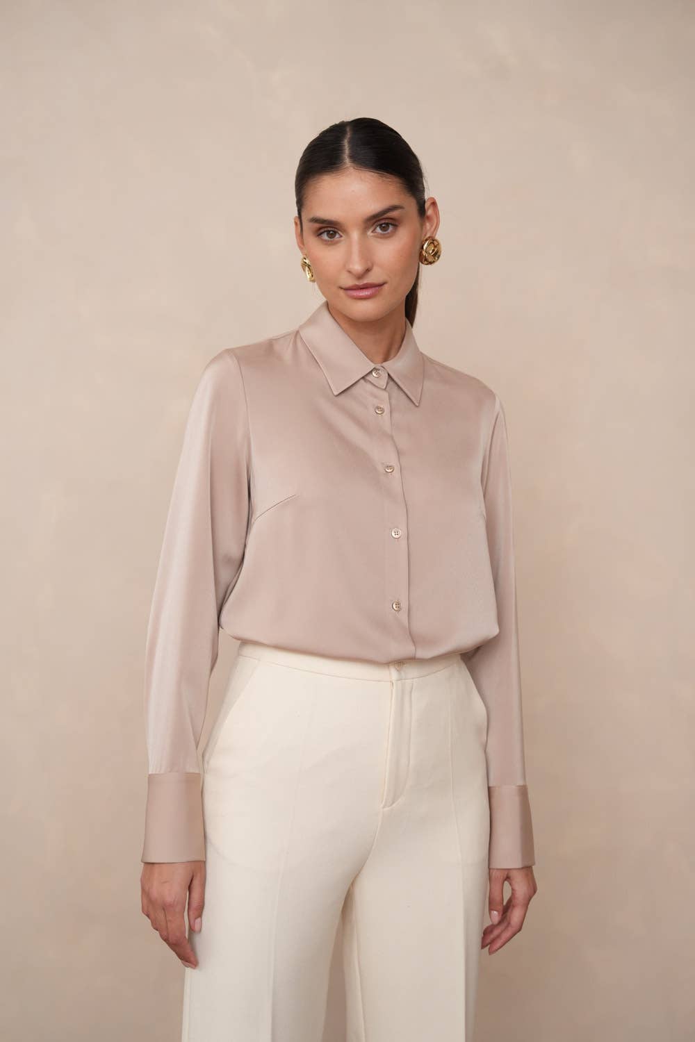 Attentif Paris - Wholesale Button Down Shirt - Women's - Satin shirt with classic notched collar67