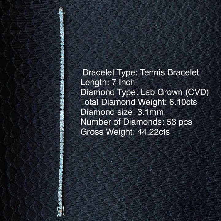 6 Ct Lab Grown Diamond Tennis Bracelet 14K White Gold 7 Inch charm bracelet for wholesale by Avellinno