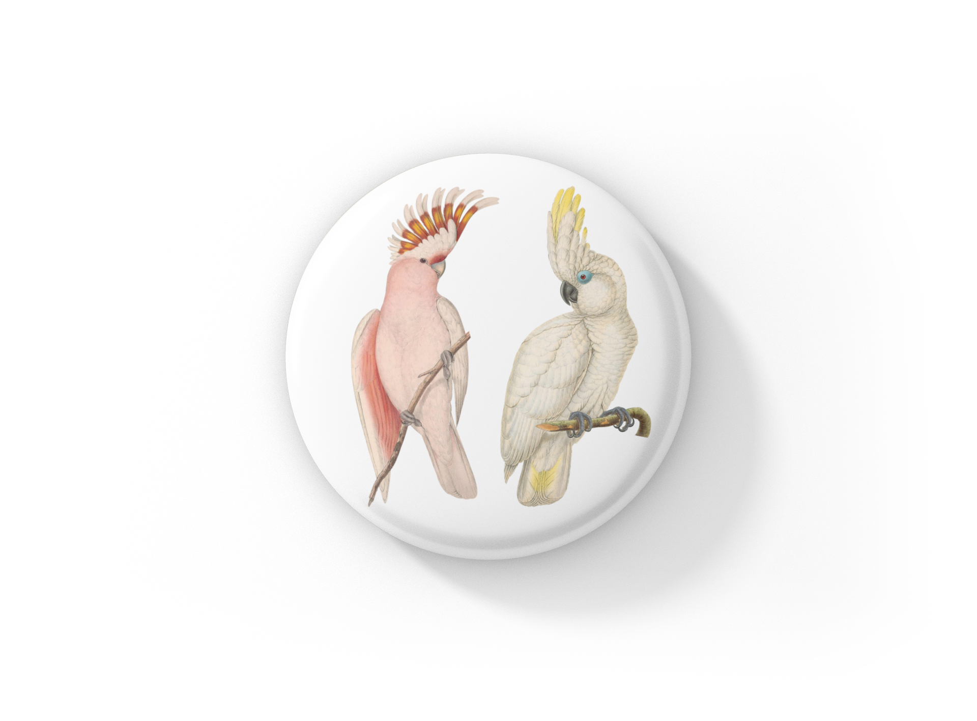 NatureCuts - Vente Épinglettes/boutons - Épinglette en forme de cacatoès, porte-clés en forme de cacatoès, aimant en forme de cacatoès0