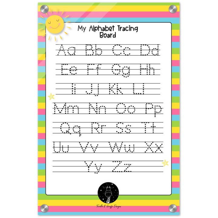 ABC Tracing Board, English Alphabet Tracing Board, Acrylic Dry Erase Board, Personalized Gifts for wholesale by Twinkle and Giraffe Designs