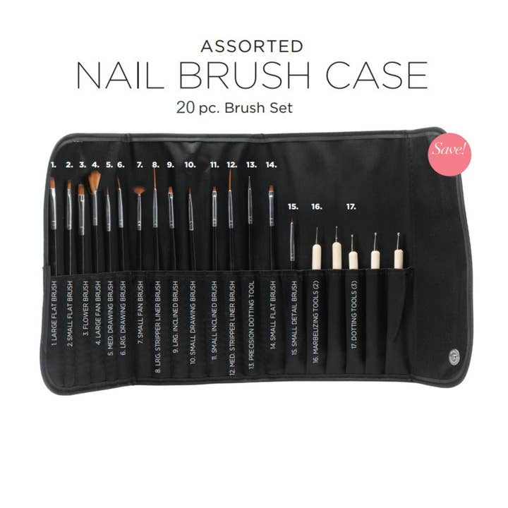 Cuccio - Wholesale Nailcare Set - 1/2 OFF! 20 pc. ASSORTED NAIL BRUSH with CASE, Brush Kit Set