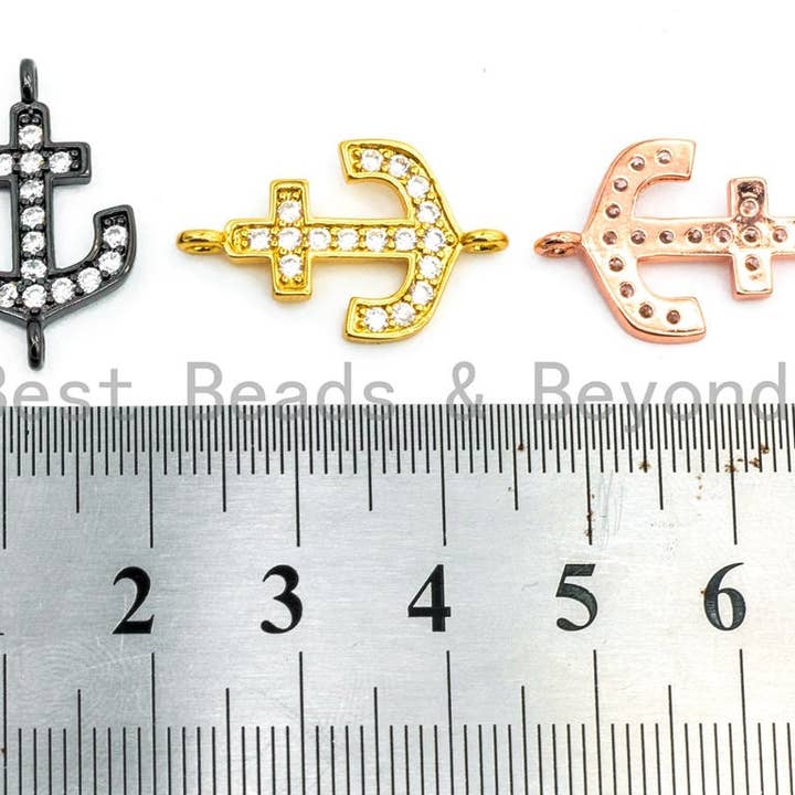 BestBeads&Beyond - Wholesale Individual Charm/Pendant - CZ Clear Micro Pave Anchor Arrow Connector, Clear CZ on Gold/Silver/Rose Gold/Gunmetal Bracelet Necklace Charm,14x23mm, sku#M217