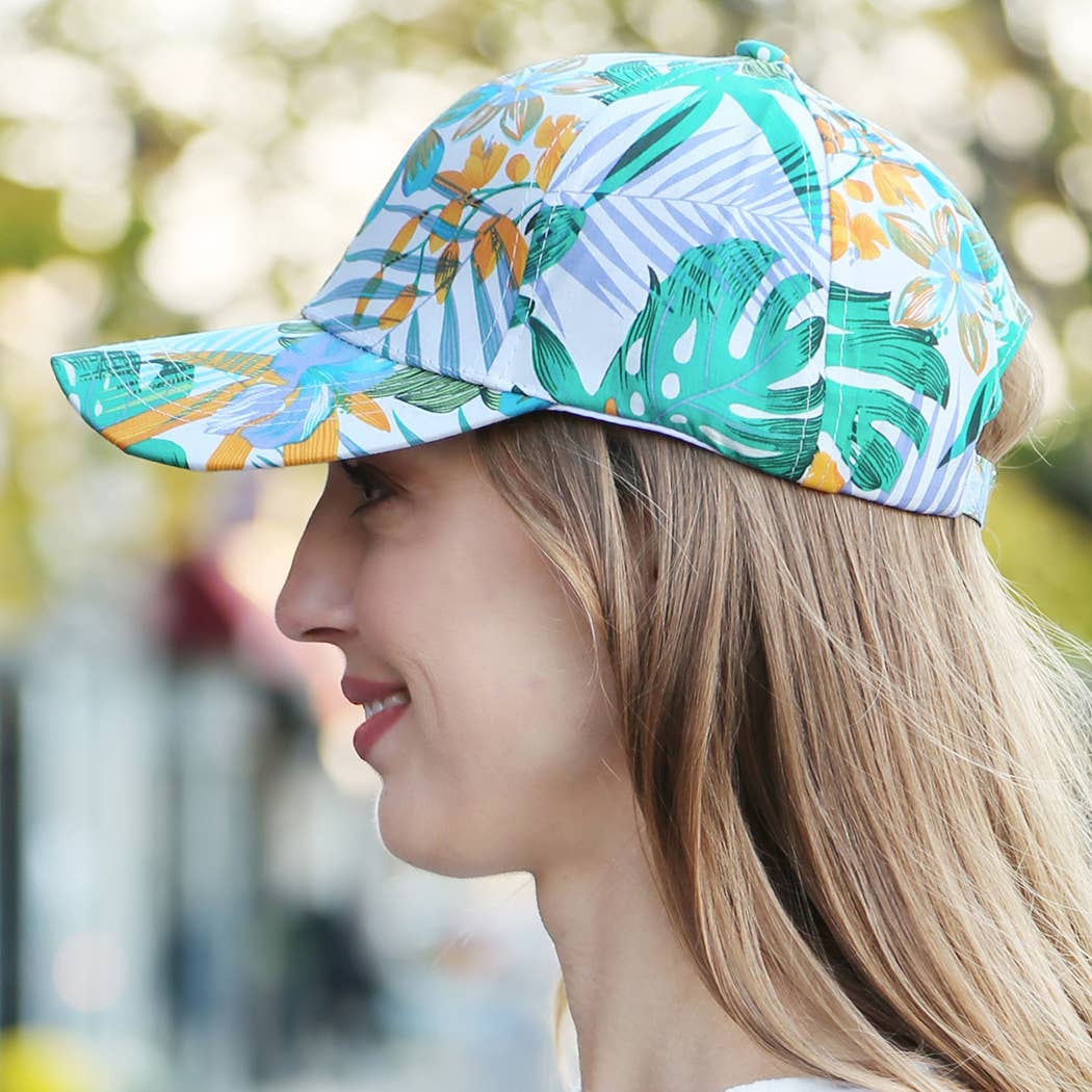 Fashion City - Wholesale Baseball Cap - Women's - Mixed Floral and Leaves Print Cotton Baseball Cap3