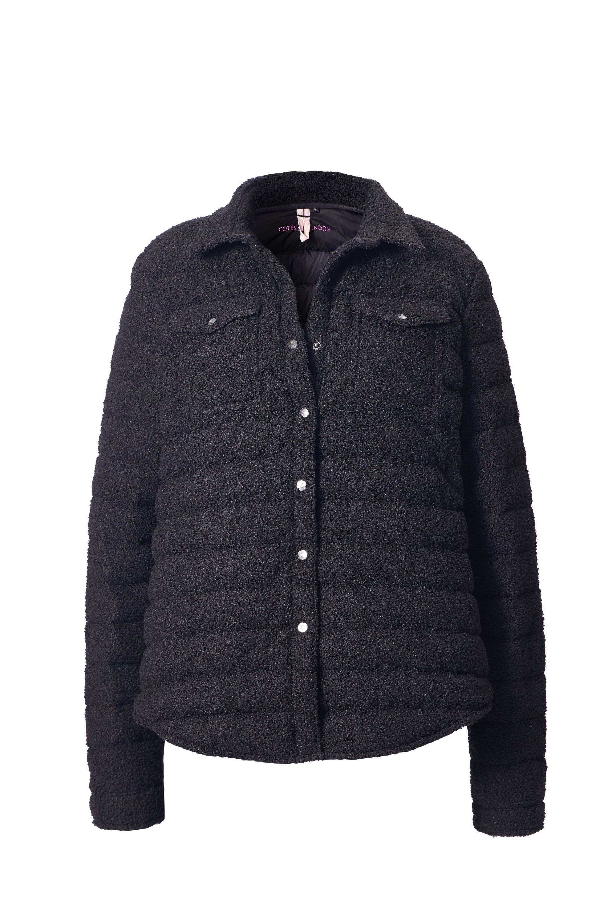 Cotes of London - Wholesale Puffer Jacket - Women's - The Harrow Bouclé | Down Shirt | Midnight Black4
