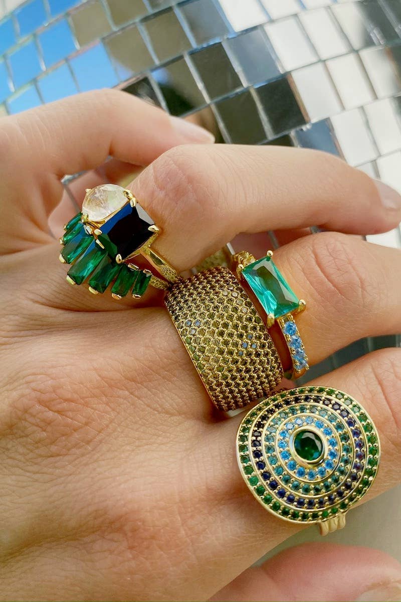 Native Gem – wholesale Cocktail/Statement Ring – PERFEKT PARRING - SVART+ REGNBÅGE MÅNSTEN1