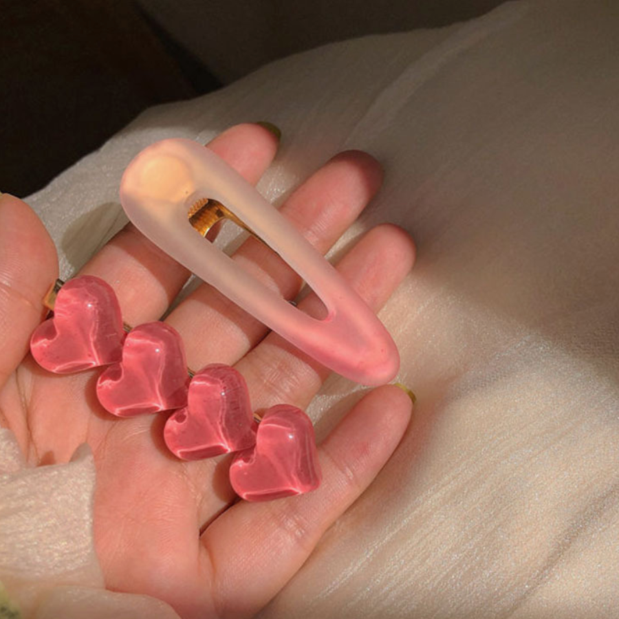 HC3004 Sweet Cute Pink Peach Heart Hair Clip Set Girlishness for wholesale on Faire1