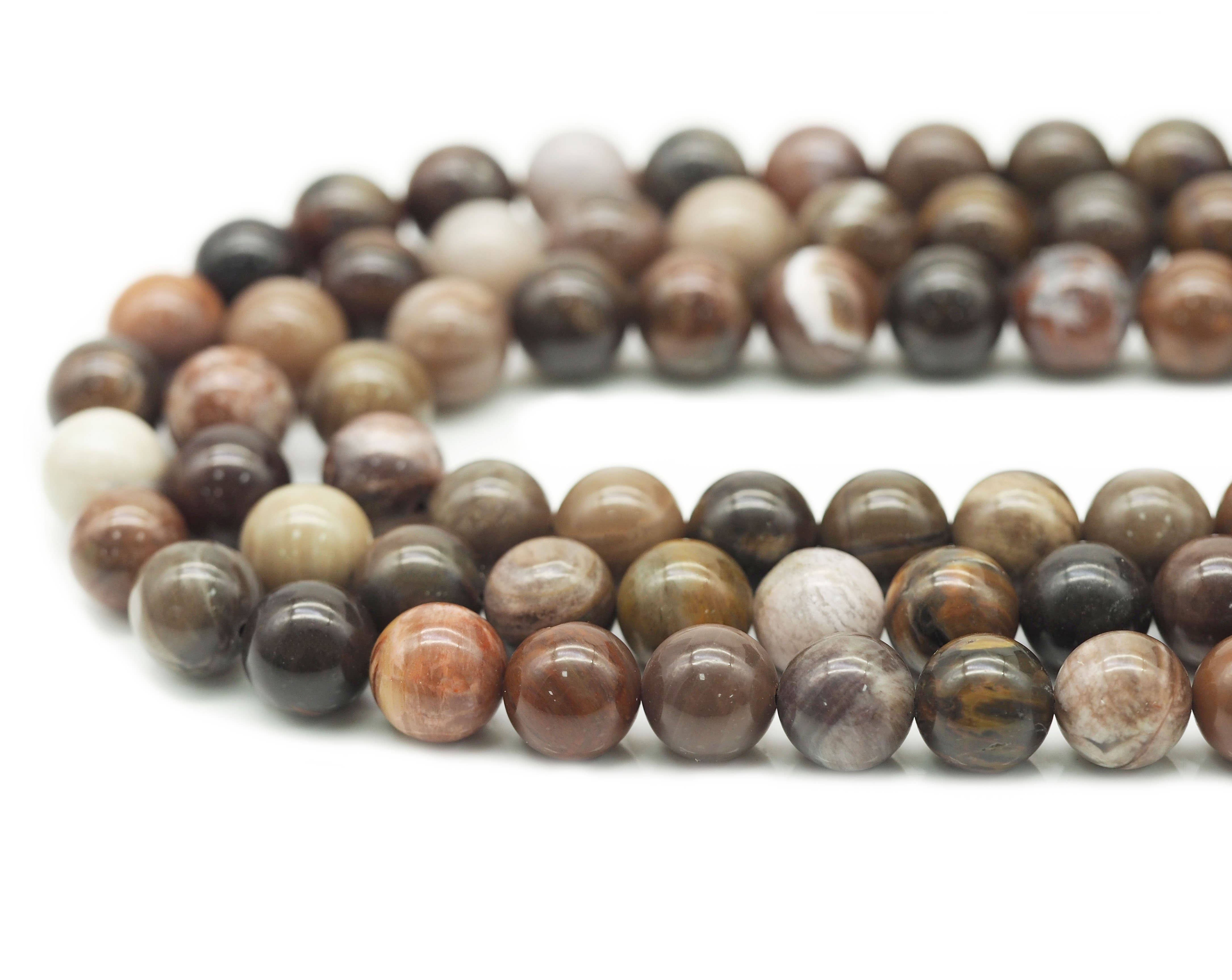 BestBeads&Beyond - Wholesale Beads - Natural Brown Petrified Wood Round Smooth Beads, Sku#U13141