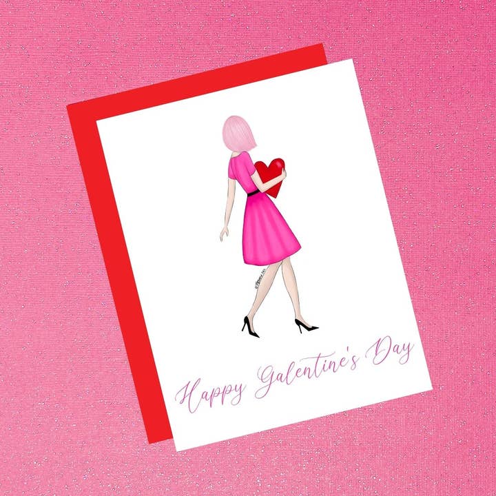 Galentine's Day Fair Skin Capelli rosa per la vendita all'ingrosso da parte di Tiffany Ascensio Designs | Watercolor Greeting Cards