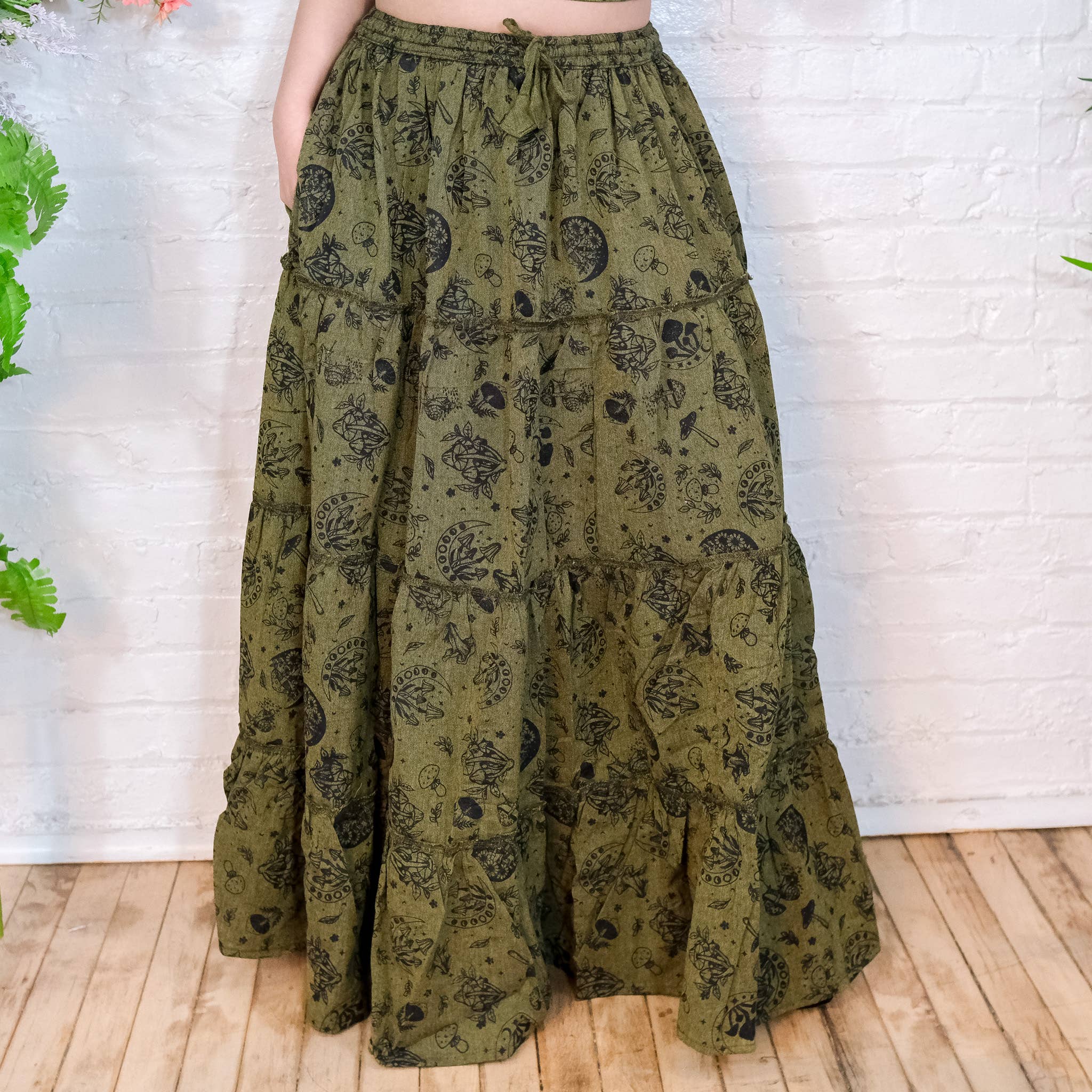 Karma Nepal Crafts - Wholesale Skirt - Women's - Flowy Tiered Mushroom Boho Skirt with Pockets3