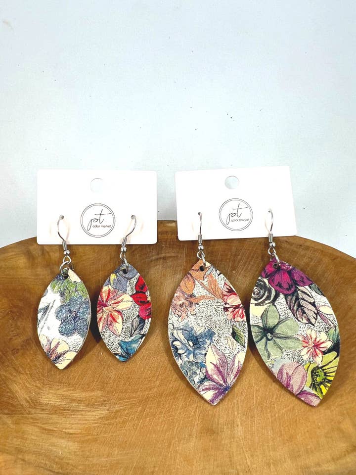 Funky bloemen leren blad oorbellen voor wholesale door PT Color Market