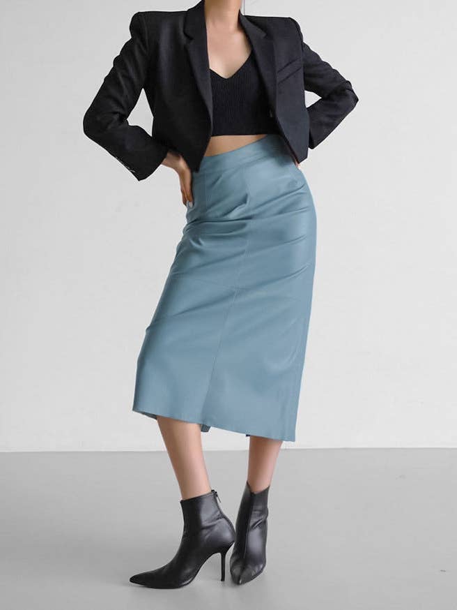 Marayn – wholesale Skirt – Women’s – 2025 NEW Vintage Faux Leather Slit Skirt AutumnWinter6