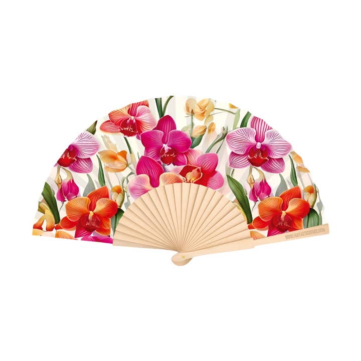 Ventaglio con stampa orchidee 23 cm per la vendita all'ingrosso da parte di Fantastico Fans