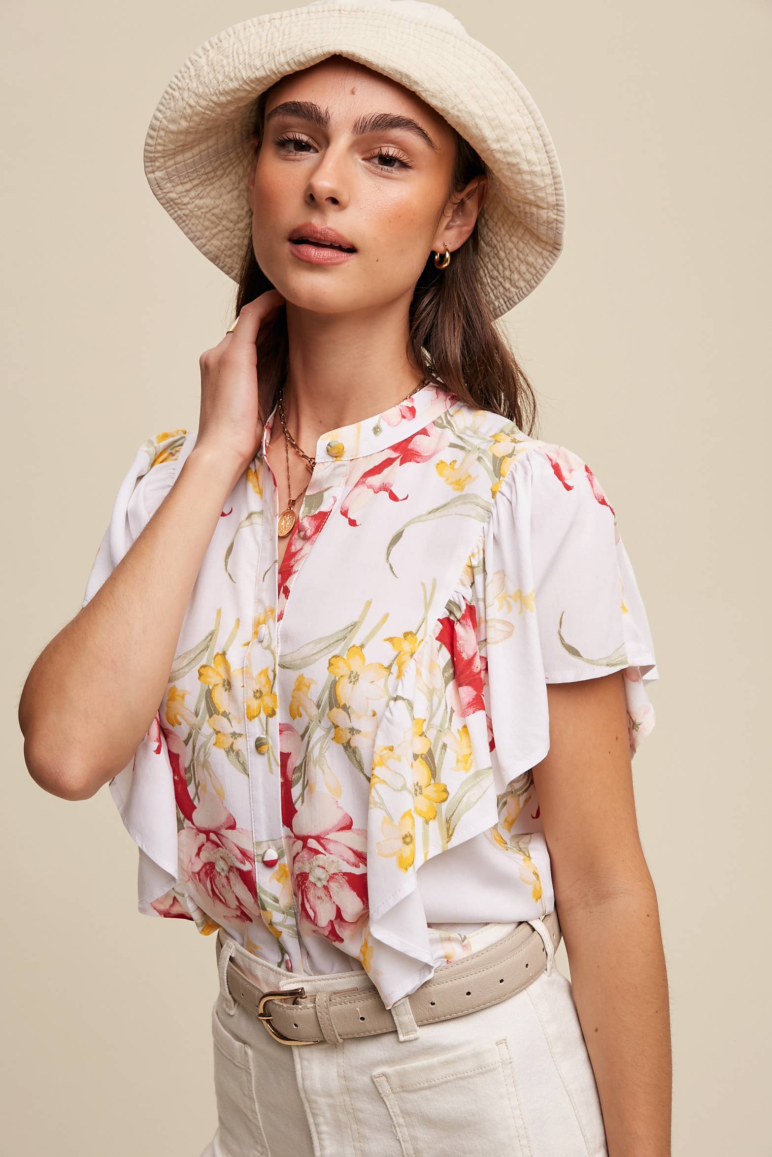 Listicle - Wholesale Blouse - Women's - Floral Flutter Sleeve Blouse6