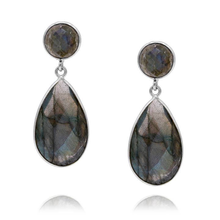 Gouttes de labradorite en argent Gemini pour la vente par Van Peterson Designs
