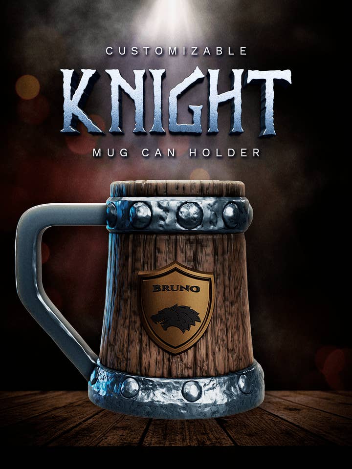 Customizable Knight Mug Can Holder for wholesale by Clew Bay Leather & 3D Printing