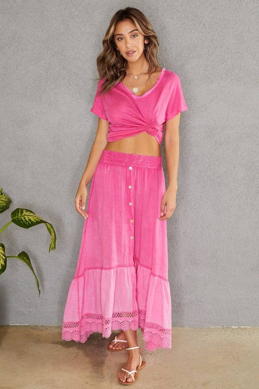 VENTI6 - Vente Jupe – femme - JUPE MAXI HI LO À MOTIF FLORAL TRESSÉ (8045)0