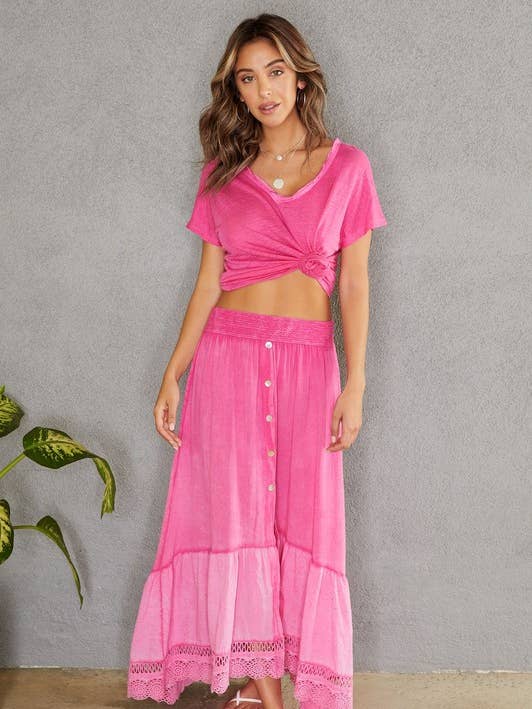 VENTI6 - Vente Jupe – femme - JUPE MAXI HI LO À MOTIF FLORAL TRESSÉ (8045)0