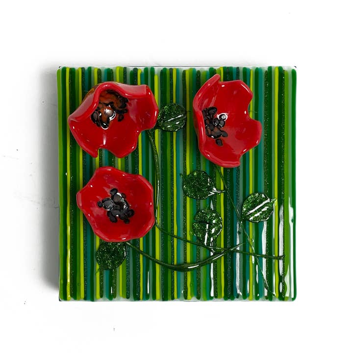 Poppy Garden Kilnformed Glass Wall Art for wholesale by Foster's Beauties