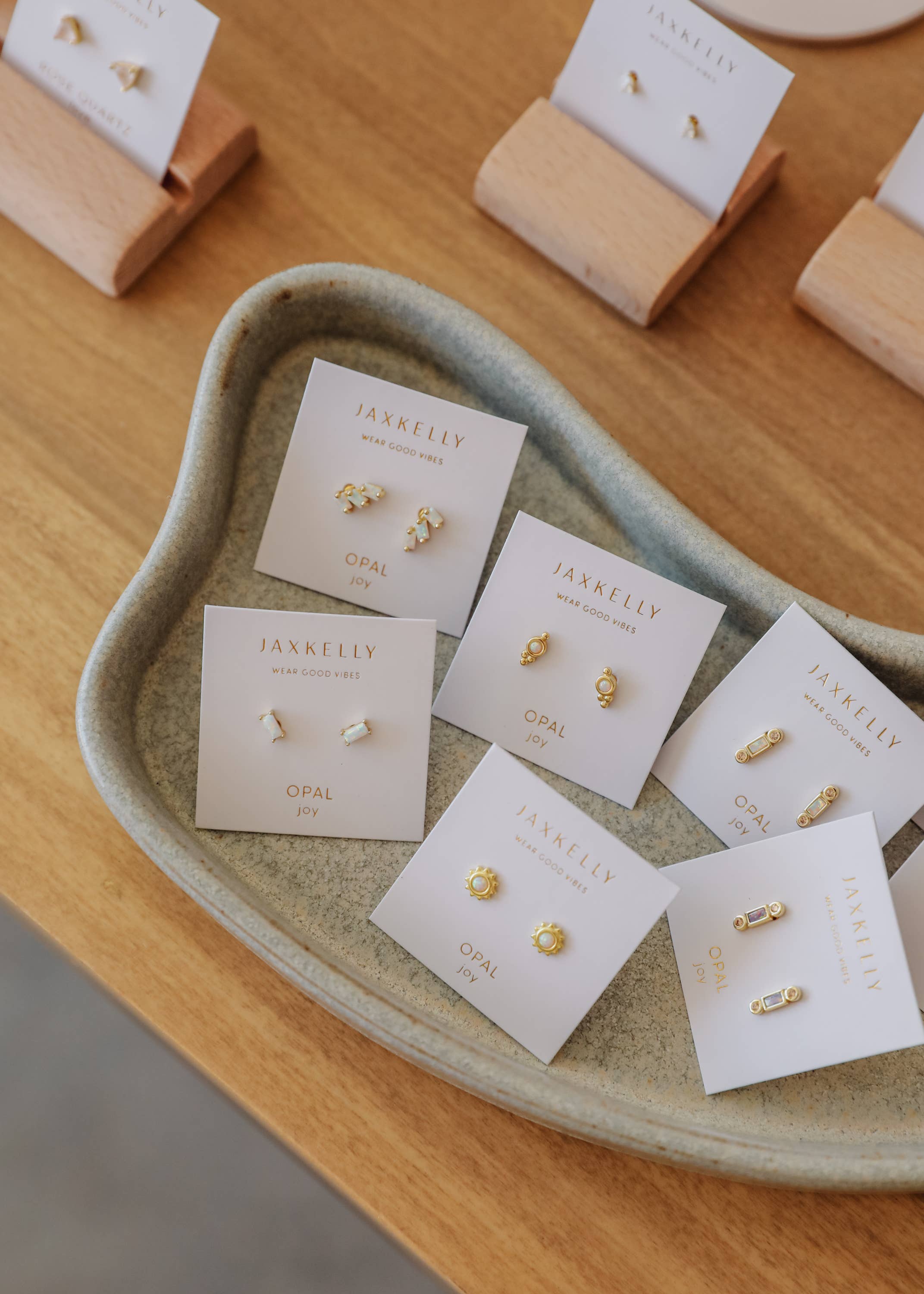 JaxKelly – wholesale Stud/post earrings – Sun Stud - White Opal - Gold Earrings5