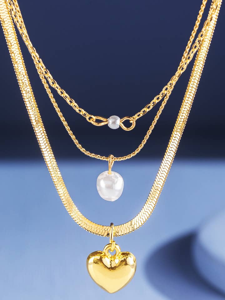 Brass Triple Layered Necklace with Heart Pendant for wholesale by Urbanista