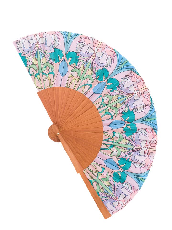 Leque feito à mão em madeira e seda, ideal para o verão e como presente por atacado de CONCHITA MENÉNDEZ