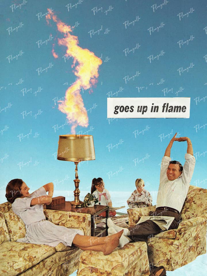 Goes up in Flames 11x14" Collage Art Print for wholesale by Flanzella