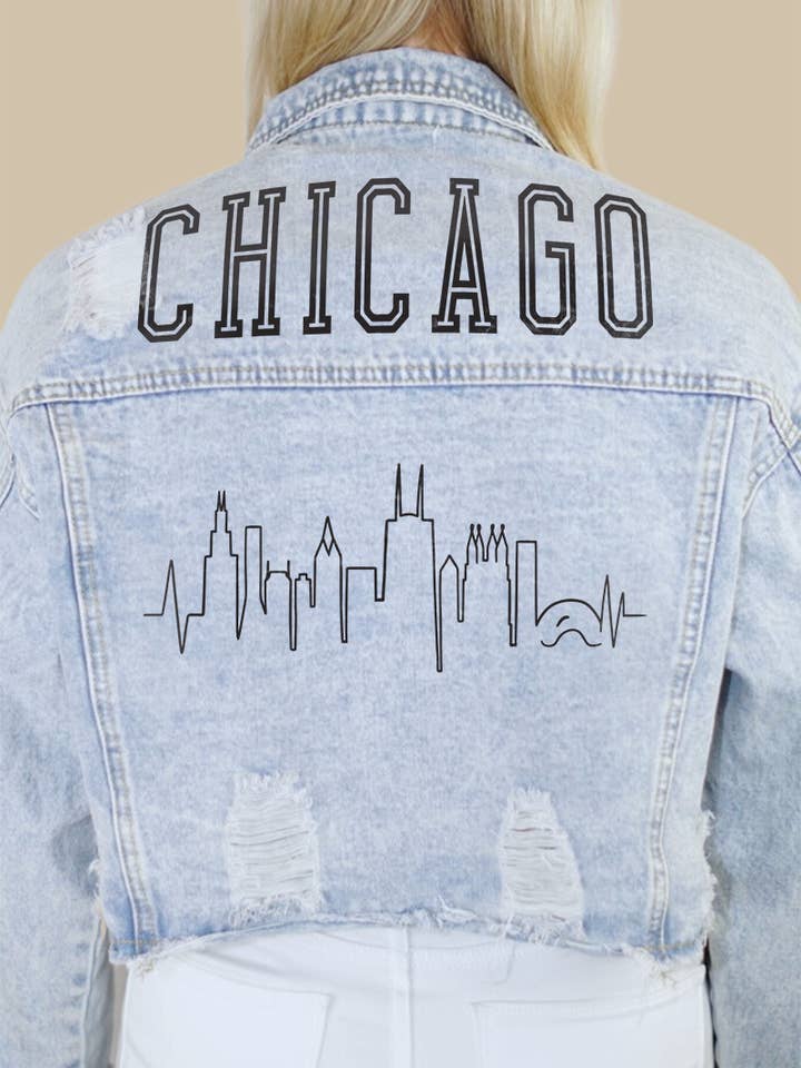 Chicago Skyline Denim Jacket for wholesale by Rivalry Runway