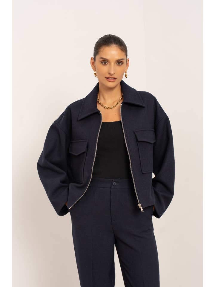 Attentif Paris - Wholesale Jacket - Women's - Structured short jacket in blended wool with patch pockets2