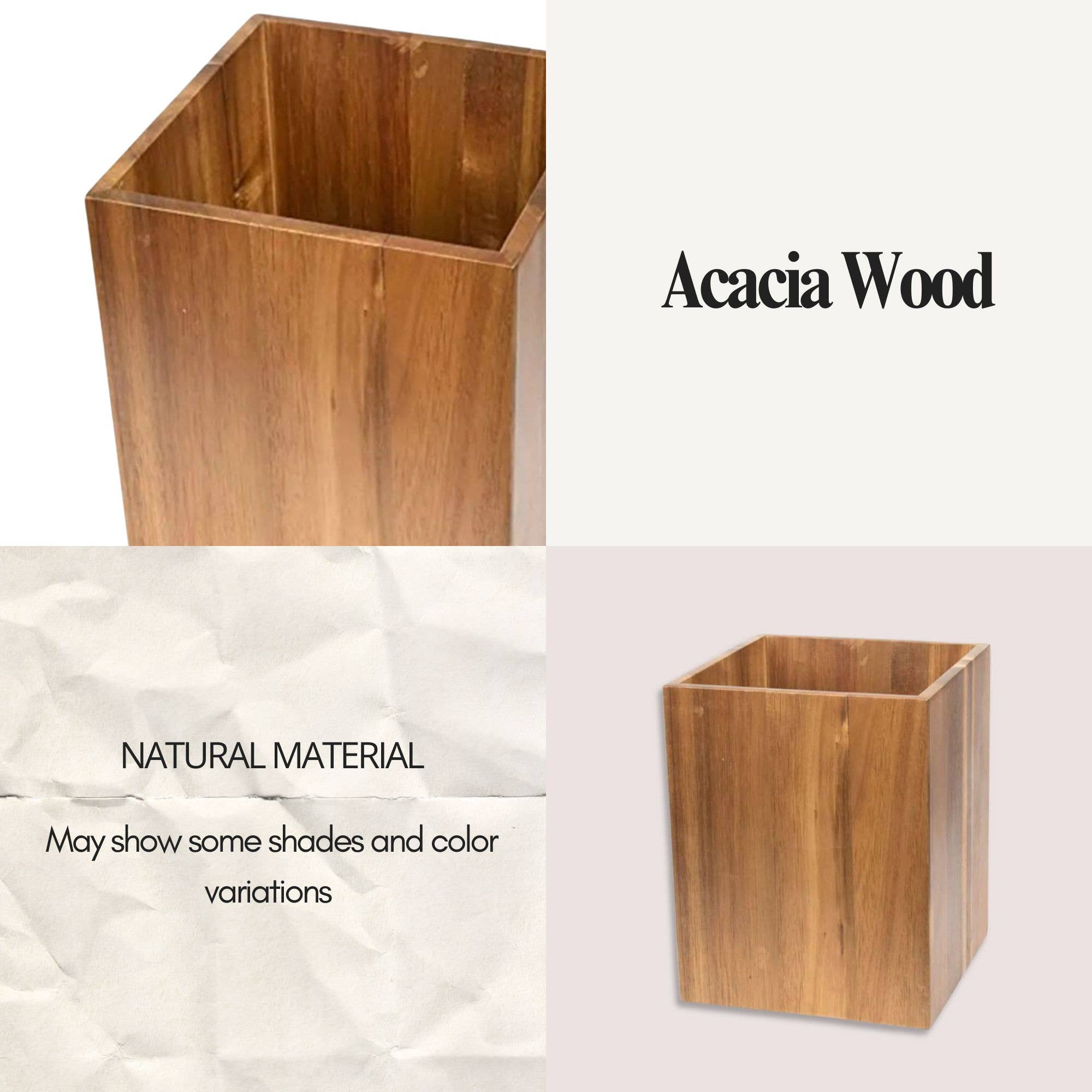 Evideco French Home Goods - Vente Poubelle de salle de bain - Corbeille à papier carrée Acacia 2 gallons (7,5 litres)6