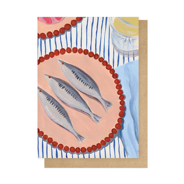 Sardines Supper Greetings Card for wholesale by East End Prints - Greetings Cards & Postcards