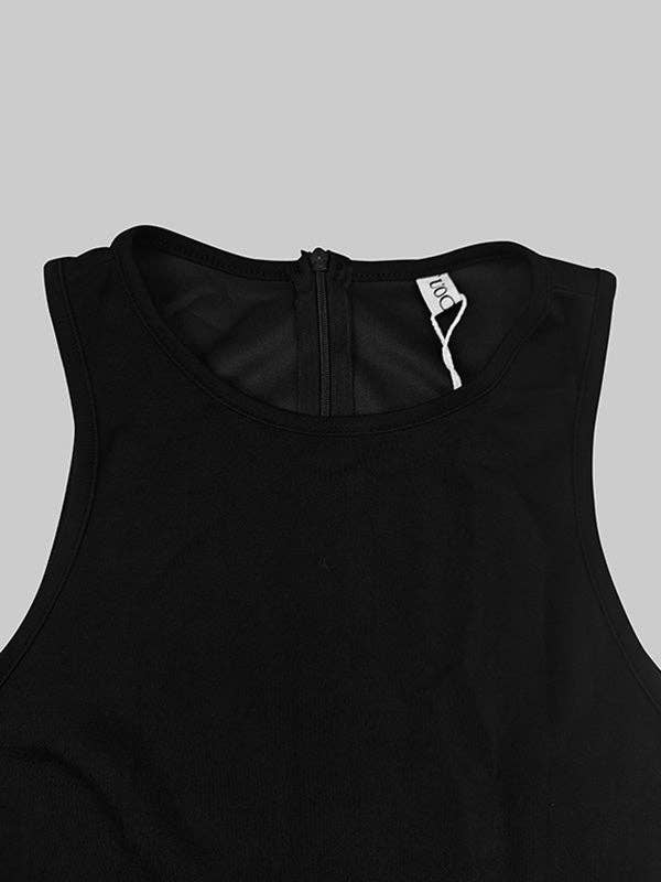 NEGRO Vestidos largos sin mangas con cuello redondo plisados y juntas divididas de venta al por mayor en Faire9