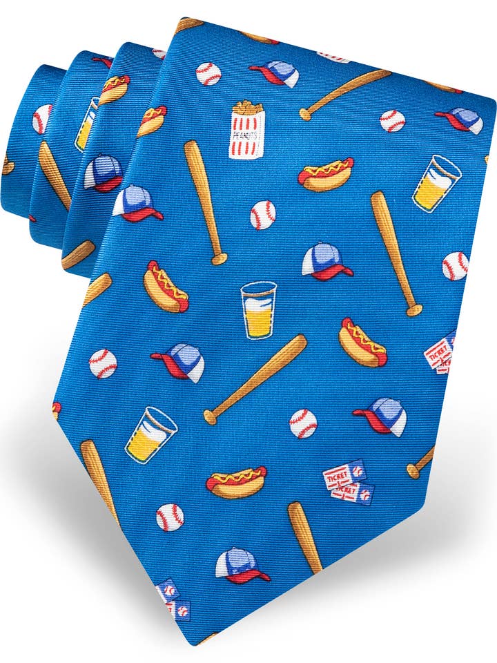 Baseball Fanatic Tie by Alynn - Blue Silk for wholesale by Alynn
