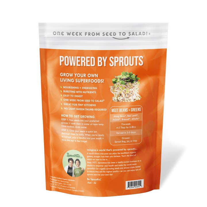 Sproutman - Wholesale Plant Seeds - Organic Beans + Greens Sprouting Seed1