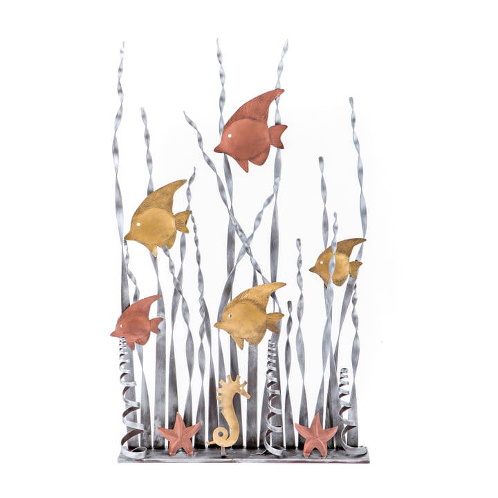 Figurines de poissons tropicaux, sculpture de table en métal, grandes pour la vente par ARTIA LTD