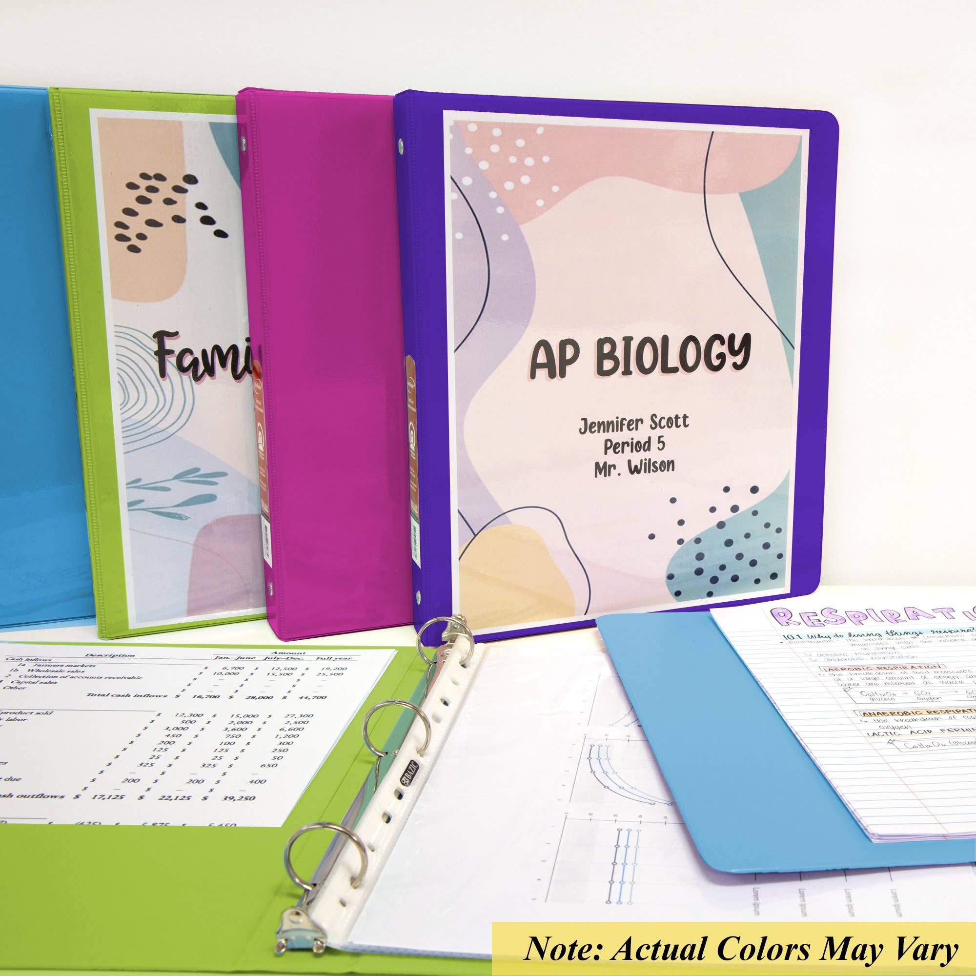 Luna Office Supply -  Everyday Essential - Vente Classeurs - Classeur 3 anneaux assortis couleur fluo de 1 po avec 2 poches3