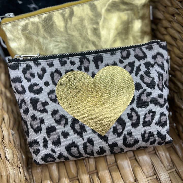 Quilted Koala - Wholesale Makeup/Cosmetic Bag - Leopard Makeup - Gold Foil Heart