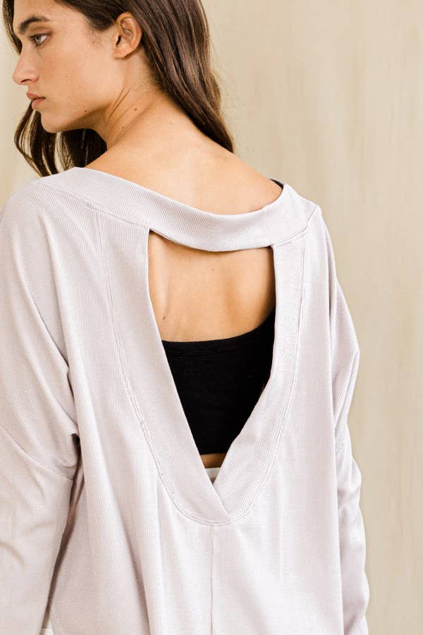 BUCKETLIST INC - Vente Haut en maille – femme - Haut surdimensionné en tricot uni côtelé à dos ouvert T206127