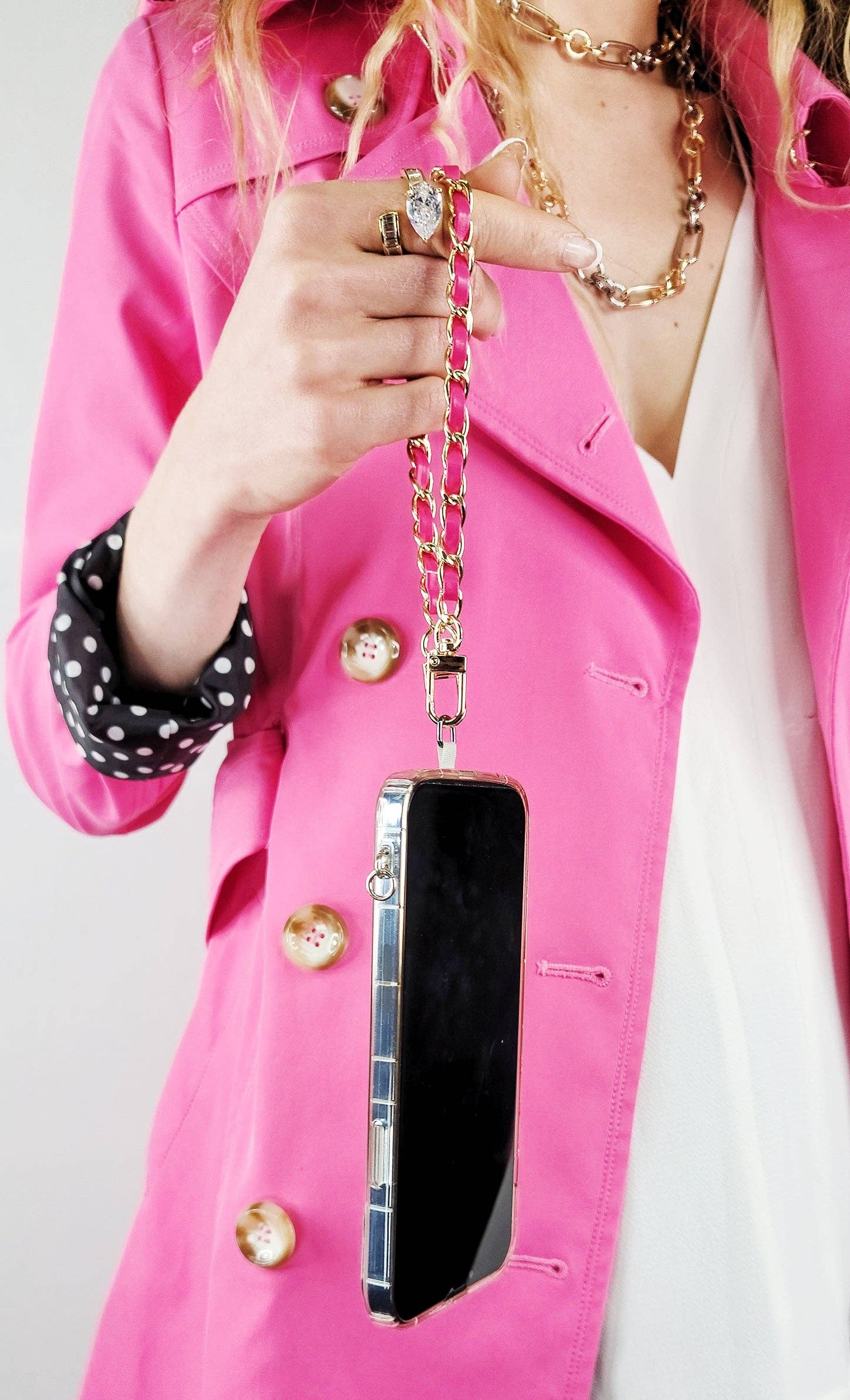 OMG Blings - Vente Sangle pour étui à téléphone - APC05 - Chaîne de téléphone courte en cuir végan*10