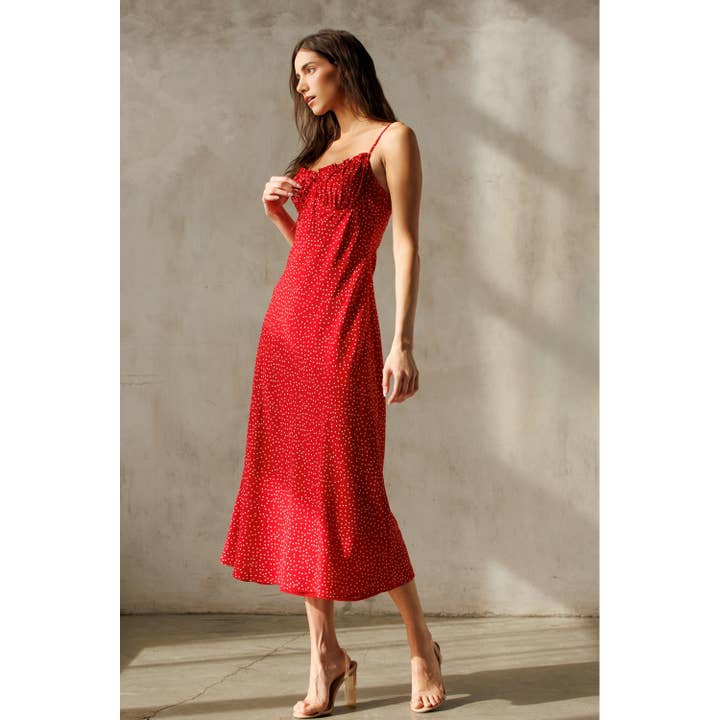 JD7544 - RED WHITE POLKA DOT MIDI DRESS for wholesale on Faire