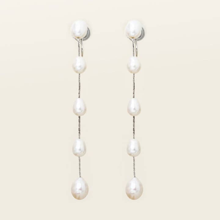 Lune Pearl Clip On Earrings in Silver for wholesale by Aiori