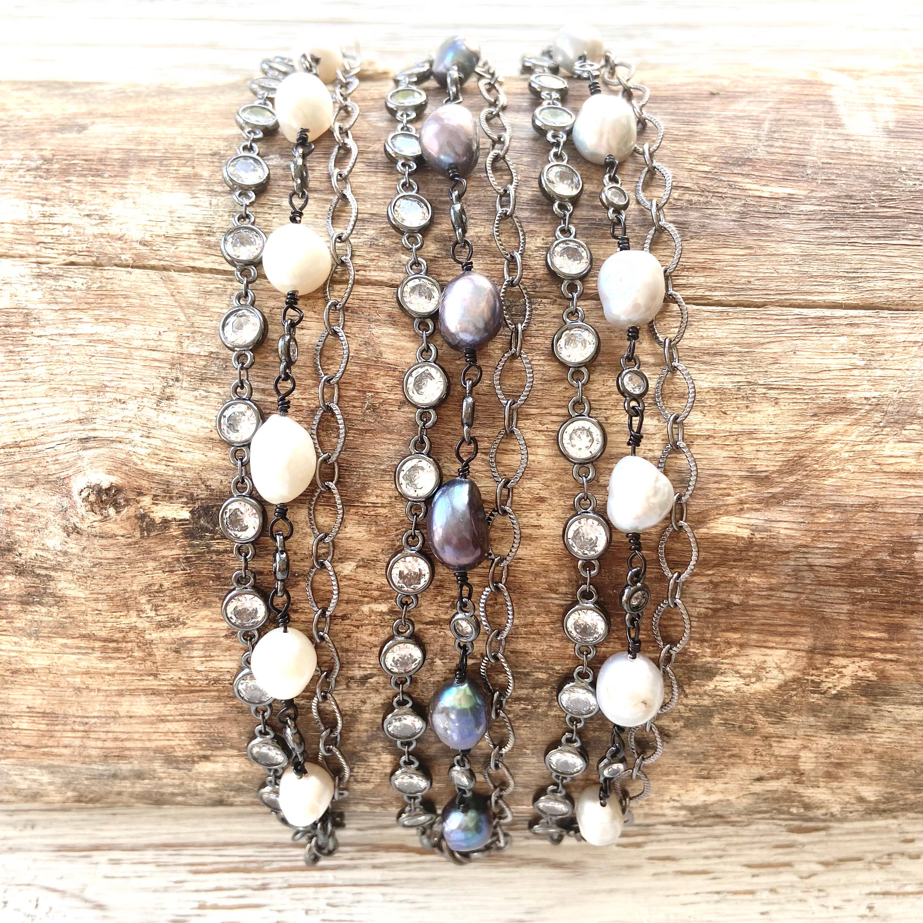 VB&CO Designs Handmade Jewelry - Wholesale Link & Chain Bracelet - Fresh water pearl triple layer bracelets boutique salon ocea1
