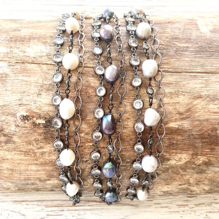 VB&CO Designs Handmade Jewelry - Wholesale Link & Chain Bracelet - Fresh water pearl triple layer bracelets boutique salon ocea1